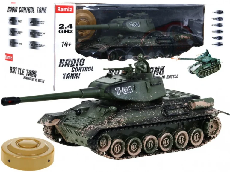 Daljinski Upravljani Tenk T 34 Za Djecu 3+ Model Za Pucanje Kamuflaža 1:28 + Velika Tenkovska Bitka 1