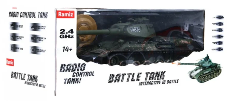 Daljinski Upravljani Tenk T 34 Za Djecu 3+ Model Za Pucanje Kamuflaža 1:28 + Velika Tenkovska Bitka 2