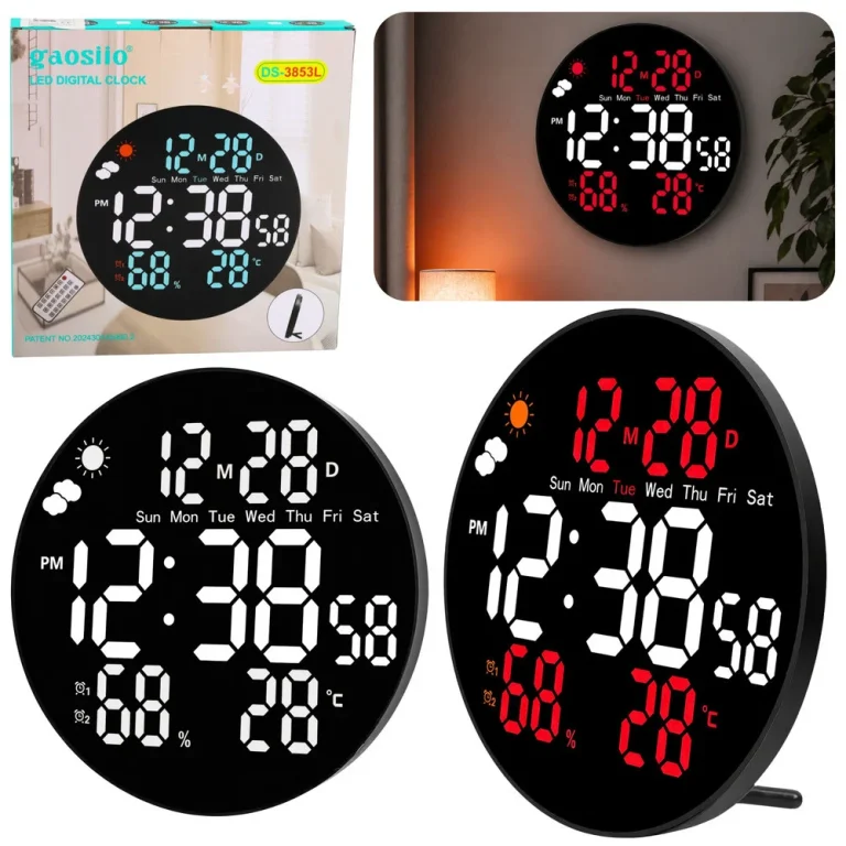 Digitalni Led Zidni Sat S Datumom, Temperaturom I Vlažnosti, Alarmom, Daljinskim Upravljačem 25 Cm 1