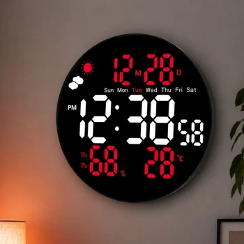 Digitalni Led Zidni Sat S Datumom, Temperaturom I Vlažnosti, Alarmom, Daljinskim Upravljačem 25 Cm 2