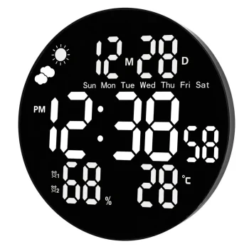 Digitalni Led Zidni Sat S Datumom, Temperaturom I Vlažnosti, Alarmom, Daljinskim Upravljačem 25 Cm 3