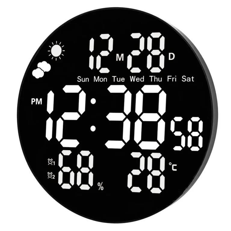 Digitalni Led Zidni Sat S Datumom, Temperaturom I Vlažnosti, Alarmom, Daljinskim Upravljačem 25 Cm 3