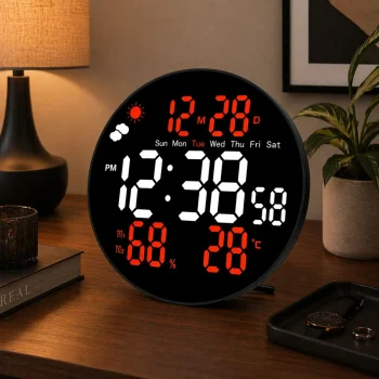 Digitalni Led Zidni Sat S Datumom, Temperaturom I Vlažnosti, Alarmom, Daljinskim Upravljačem 25 Cm 4