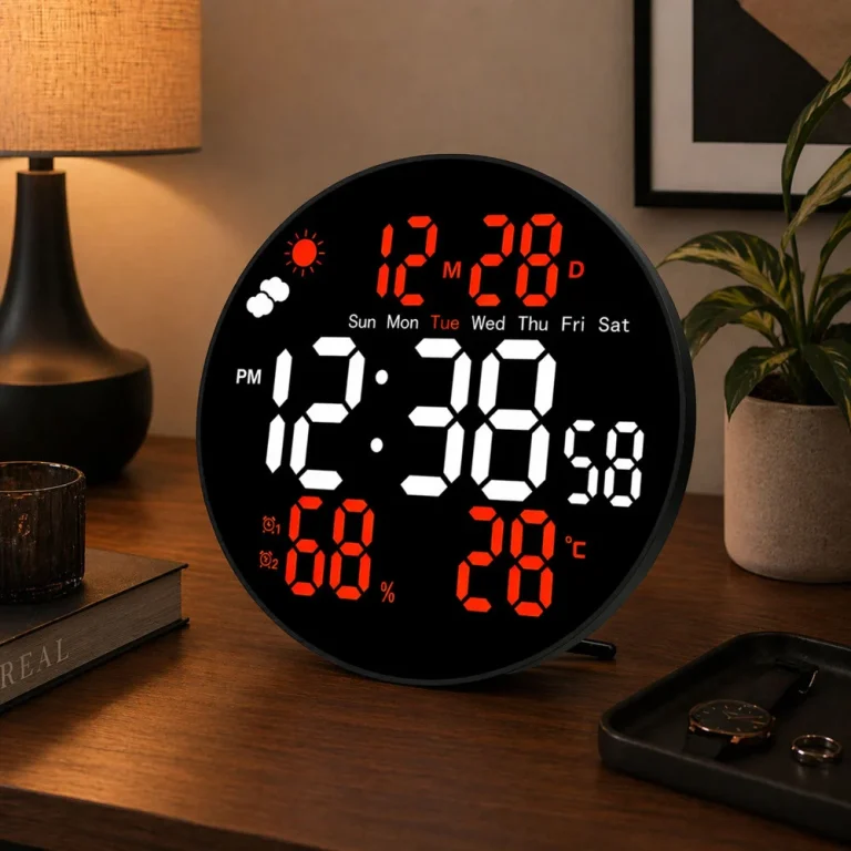 Digitalni Led Zidni Sat S Datumom, Temperaturom I Vlažnosti, Alarmom, Daljinskim Upravljačem 25 Cm 4