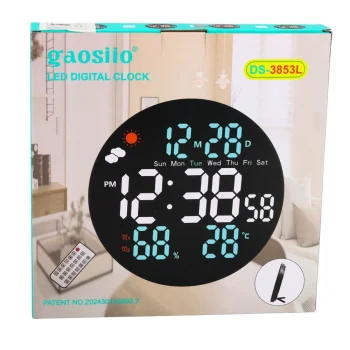 Digitalni Led Zidni Sat S Datumom, Temperaturom I Vlažnosti, Alarmom, Daljinskim Upravljačem 25 Cm 6