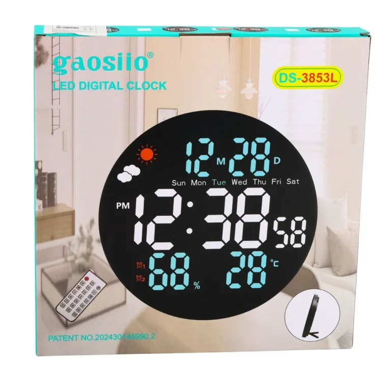 Digitalni Led Zidni Sat S Datumom, Temperaturom I Vlažnosti, Alarmom, Daljinskim Upravljačem 25 Cm 6