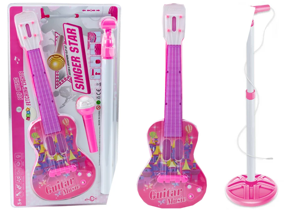 Dječja Električna Gitara S Mikrofonom I Stalkom, Ružičasta 1