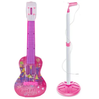 Dječja Električna Gitara S Mikrofonom I Stalkom, Ružičasta 2