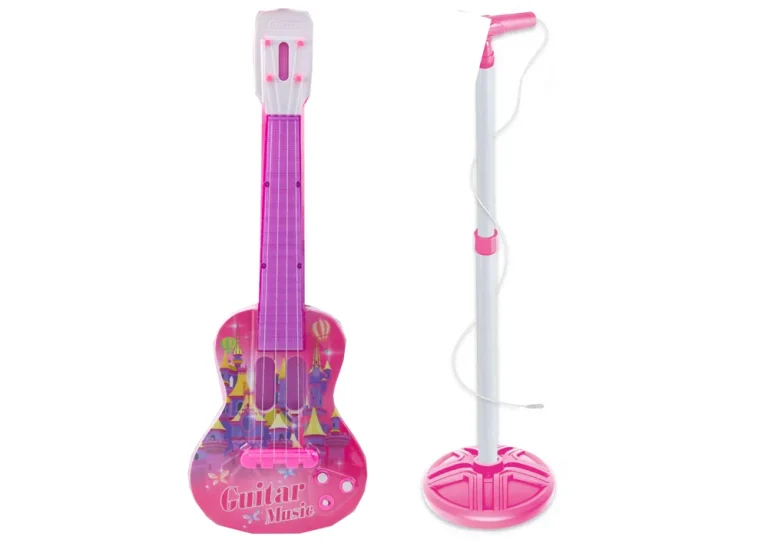 Dječja Električna Gitara S Mikrofonom I Stalkom, Ružičasta 2