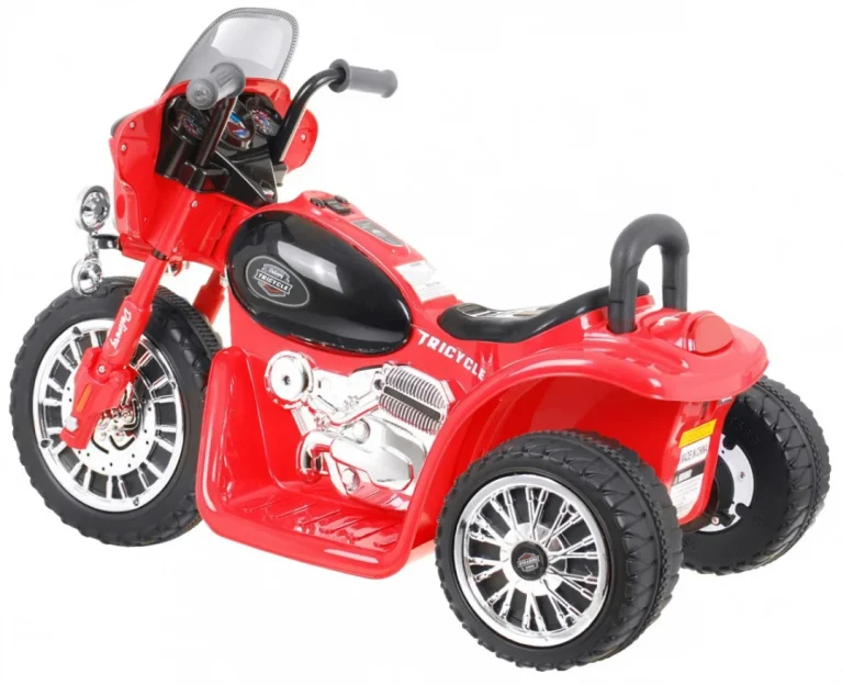 Dječji Chopper Motocikl Na Baterije, Crveni + 3 Kotača + Zvukovi + Led Svjetla, Crvena Motor Na Akumulator 3