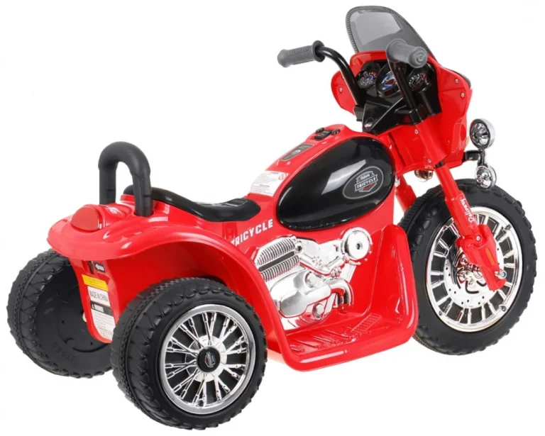 Dječji Chopper Motocikl Na Baterije, Crveni + 3 Kotača + Zvukovi + Led Svjetla, Crvena Motor Na Akumulator 4