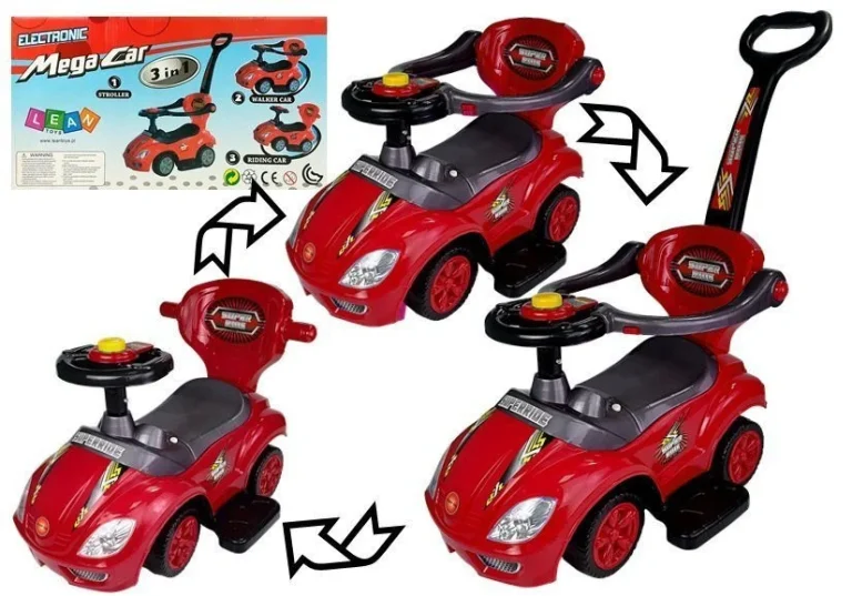 Dječji Auto Za Guranje S Ručkom Za Roditelje Mega Autić 3 U 1 Crveni 1
