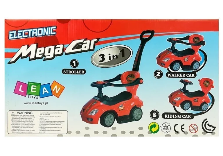 Dječji Auto Za Guranje S Ručkom Za Roditelje Mega Autić 3 U 1 Crveni 12