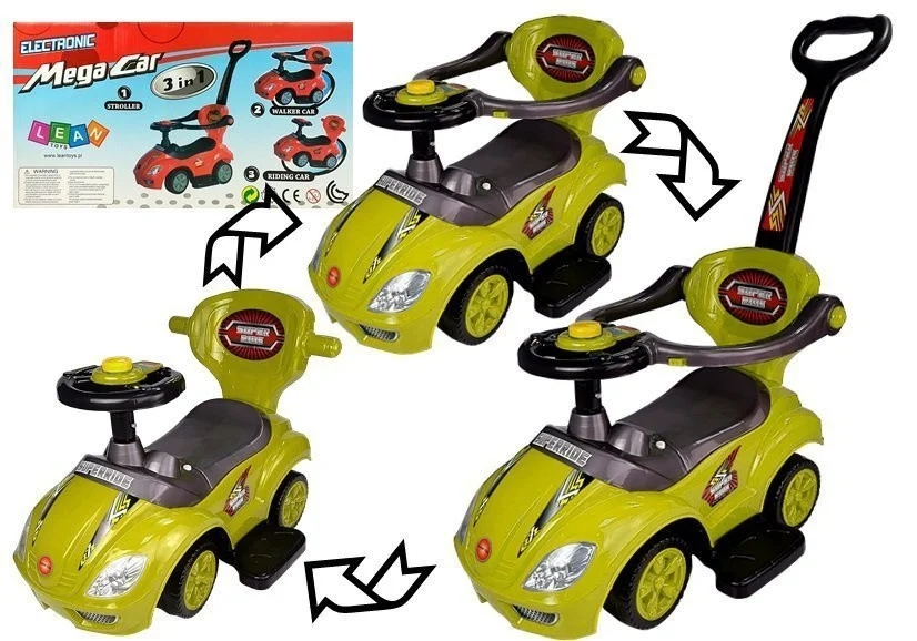 Dječji Auto Za Guranje S Ručkom Za Roditelje Mega Autić 3 U 1 žuti 1