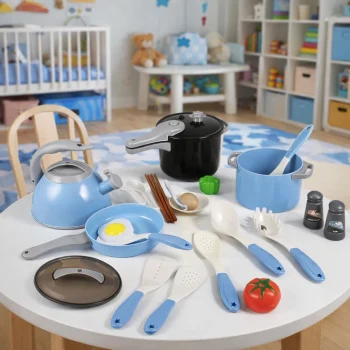 Dječji Kuhinjski Set S Loncima I Tavom, Plava Boja, 32 Komada 3