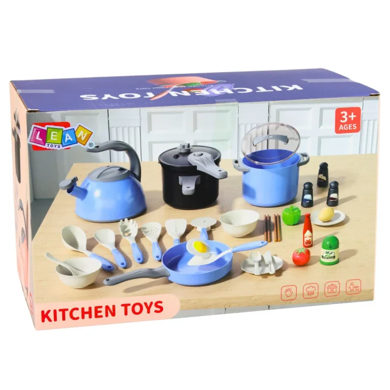 Dječji Kuhinjski Set S Loncima I Tavom, Plava Boja, 32 Komada 4