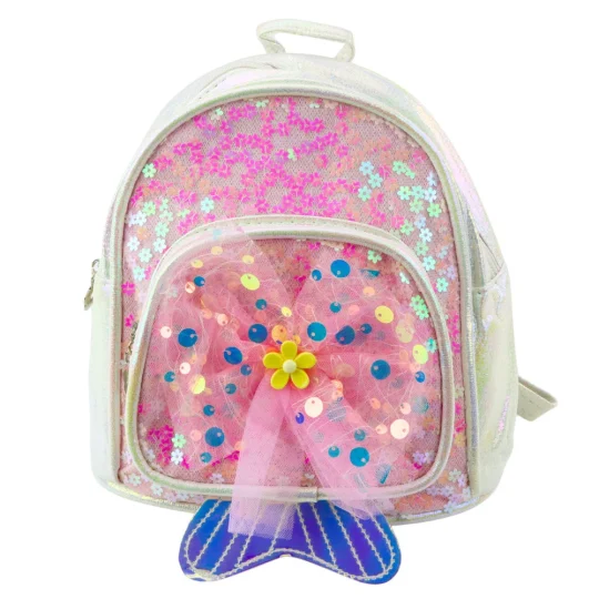Dječji Ruksak Od Tila S šljokicama I Mašnom, Bijeli, 20 Cm, 3,8 L 1
