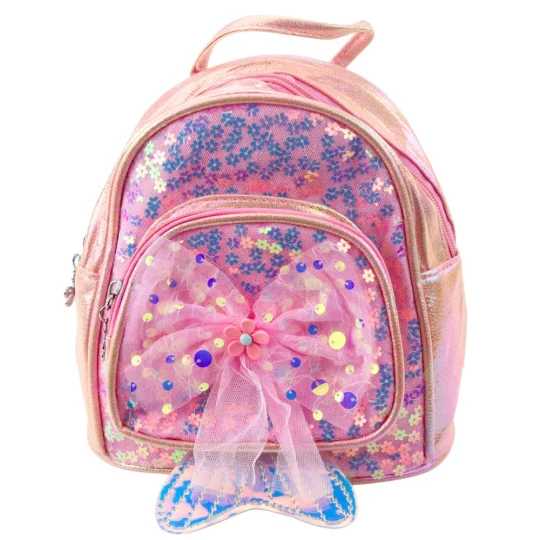 Dječji Ruksak Od Tila S šljokicama I Mašnom, Ružičasti, 20 Cm, 3,8 L 1
