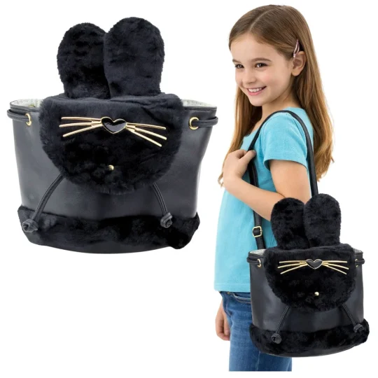 Dječji Ruksak S Plišanim Ušima I Podesivim Remenom, Crni, 22 Cm, 4 L 1