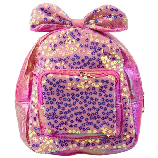Dječji Ruksak Sa šljokicama, Cvijećem, Mašnom, Roza, 22 Cm, 2,8 L 1