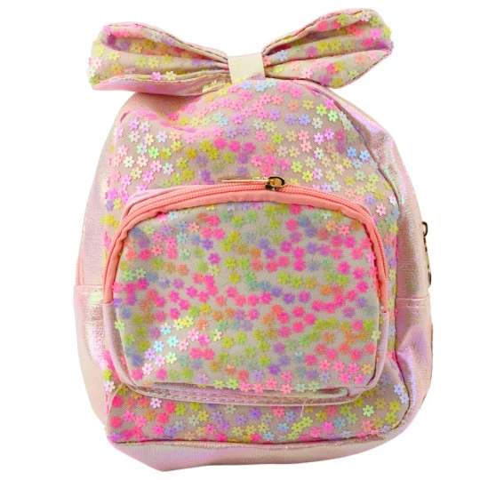 Dječji Ruksak Sa šljokicama, Cvijećem, Mašnom, Svijetlo Ružičasti, 22 Cm, 2,8 L 1