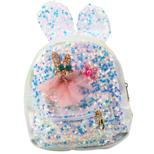 Dječji Ruksak Sa šljokicama I Zečjim Ušima, Bijeli, 22 Cm, 4,4 L 1