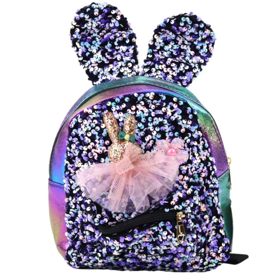 Dječji Ruksak Sa šljokicama, Zečjim Ušima, Tamnošareni, 22 Cm, 4,4 L 1
