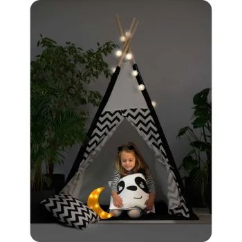 Dječji Teepee šator S Girlandom I Svjetlima Crno Bijeli S Pandom 14