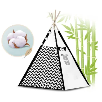 Dječji Teepee šator S Girlandom I Svjetlima Crno Bijeli S Pandom 5