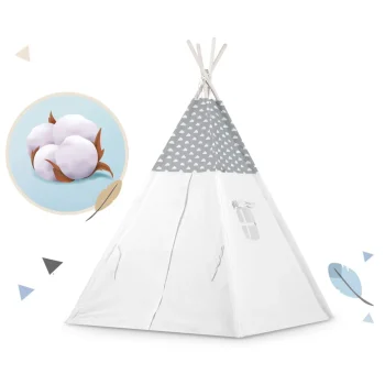Dječji Teepee šator S Girlandom I Svjetlima Svijetlo Sivi S Oblacima 6
