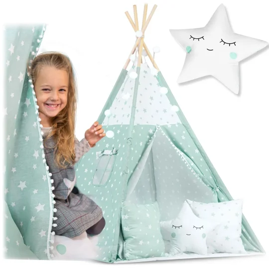 Dječji Teepee šator Sa Svjetlima Mint Sa Zvijezdama 1