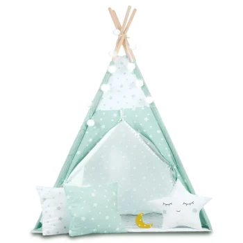 Dječji Teepee šator Sa Svjetlima Mint Sa Zvijezdama 2