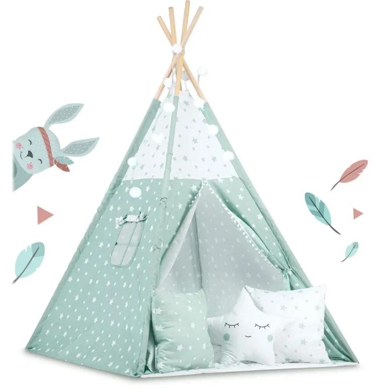 Dječji Teepee šator Sa Svjetlima Mint Sa Zvijezdama 3
