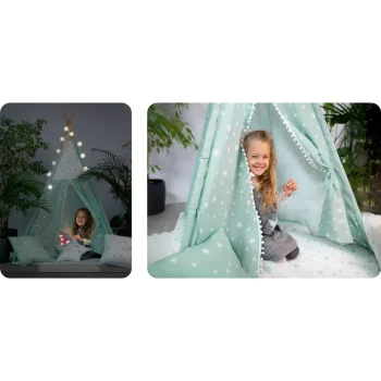 Dječji Teepee šator Sa Svjetlima Mint Sa Zvijezdama 4