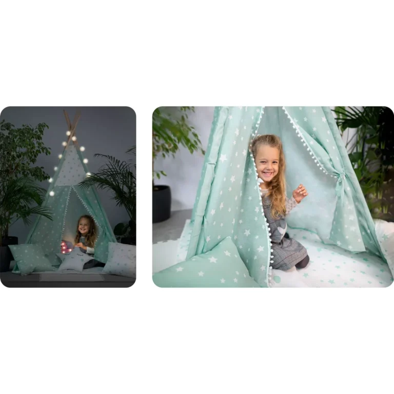 Dječji Teepee šator Sa Svjetlima Mint Sa Zvijezdama 4