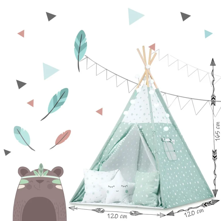 Dječji Teepee šator Sa Svjetlima Mint Sa Zvijezdama 6