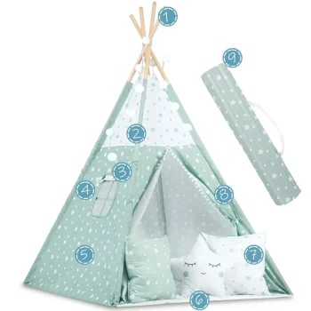 Dječji Teepee šator Sa Svjetlima Mint Sa Zvijezdama 7