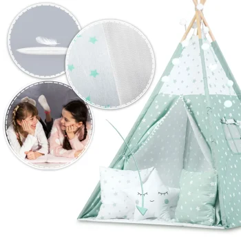 Dječji Teepee šator Sa Svjetlima Mint Sa Zvijezdama 9