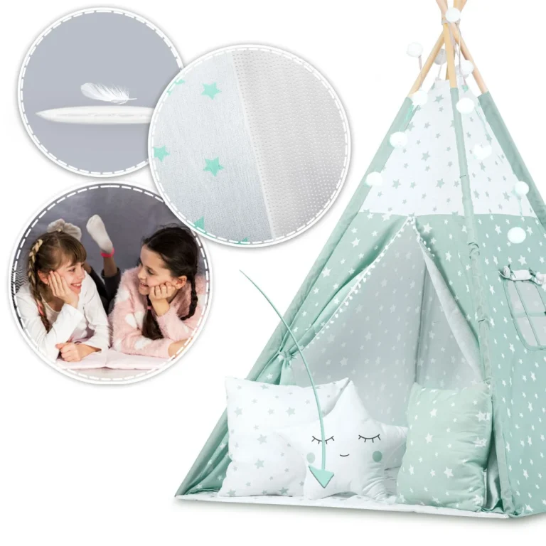 Dječji Teepee šator Sa Svjetlima Mint Sa Zvijezdama 9