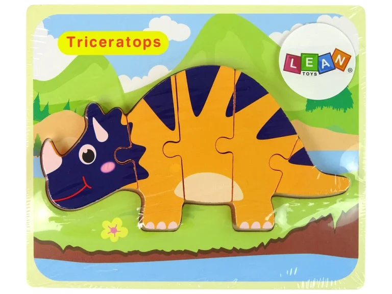 Drvena Slagalica Dinosauri Triceratops Ankylosaurus Narančasta 1