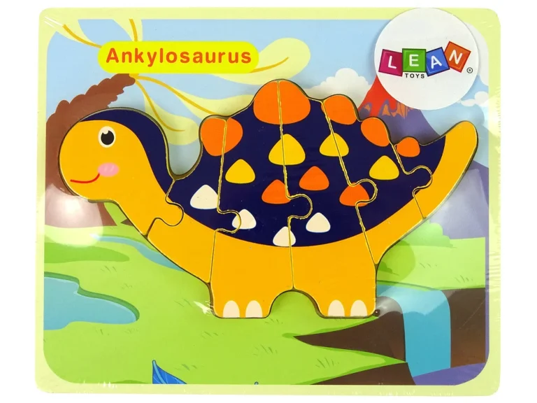 Drvena Slagalica Dinosauri Triceratops Ankylosaurus Narančasta 3