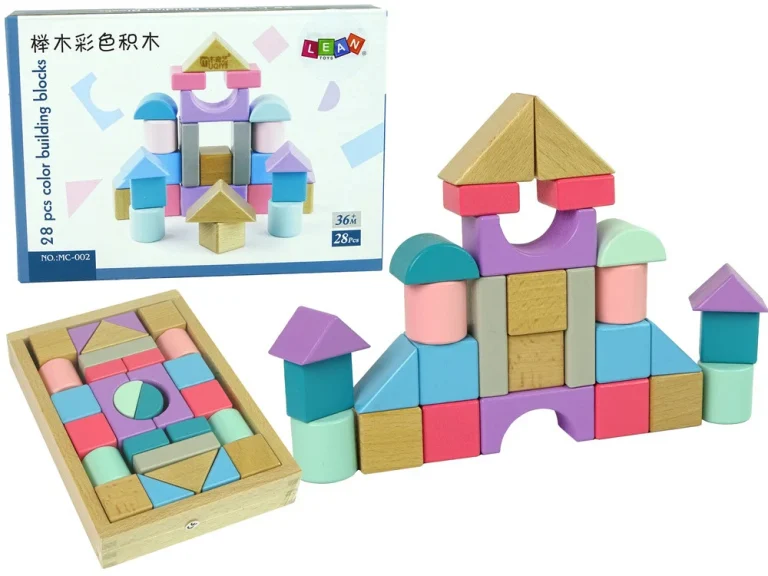 Drvene Kocke Pastelnih Boja 28 Komada Dvorac 1
