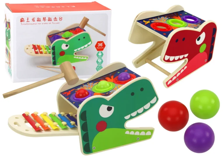 Drveni čekić Za činele S Dinosaurom 2u1, Crveni 1