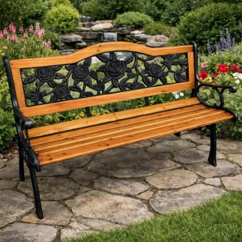 Drveno Metalna Vrtna Klupa S Naslonom Lean, 125 Cm 5