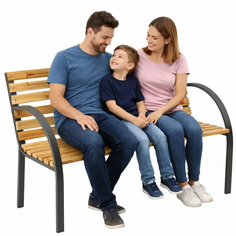 Drveno Metalna Vrtna Klupa S Naslonom, Park Stil, 125 Cm 2