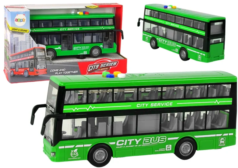 Dvokatni Autobus Na Baterije, Svjetla, Zvukovi, Trenje, Pogon, Zelena Boja 1