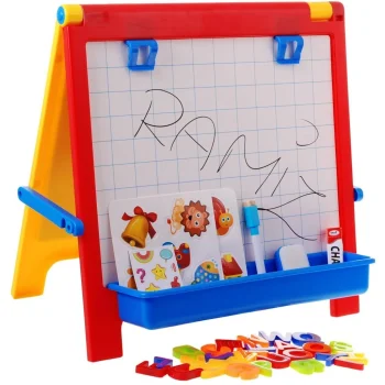 Dvostrana 4 U 1 Edukativna Ploča Za Djecu 3+ Ploča Za Kredu + Magnetna Ploča + Spajalice + Pribor, Bijela 2
