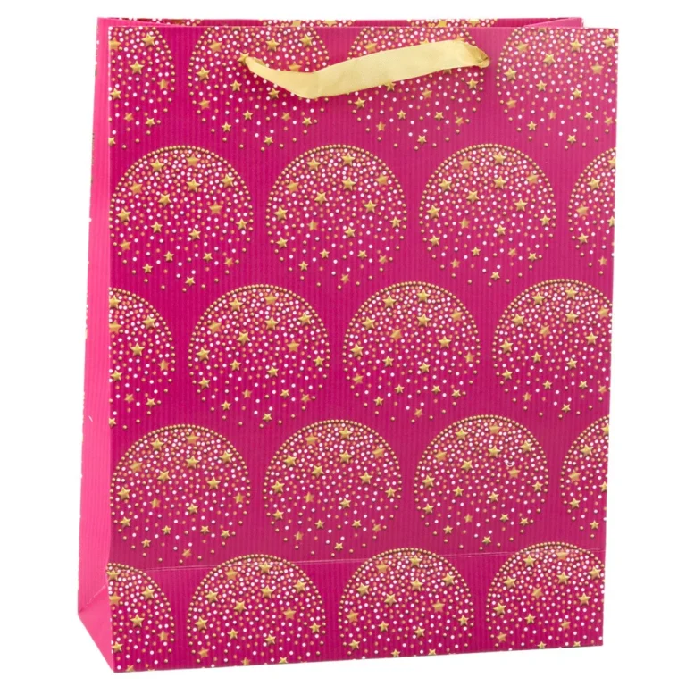 Elegantna Poklon Vrećica Zlatne Zvijezde Roza 32 X 26 X 10 Cm 1