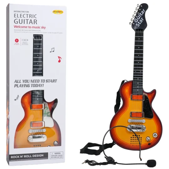 Električna Gitara Za Djecu 3+ Crvena S Imitacijom Drveta + Slušalice 1