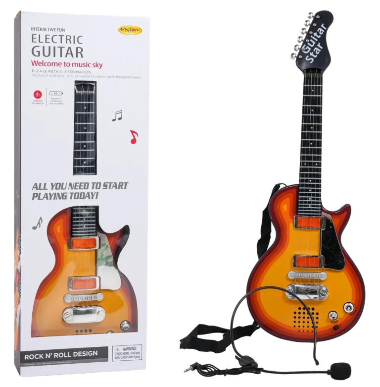 Električna Gitara Za Djecu 3+ Crvena S Imitacijom Drveta + Slušalice 1